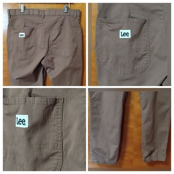 Lee Regular Fit Tapered Leg Mid Rise Striped Brown Jeans Sz 14 Elastic Ankle - Picture 4 of 6